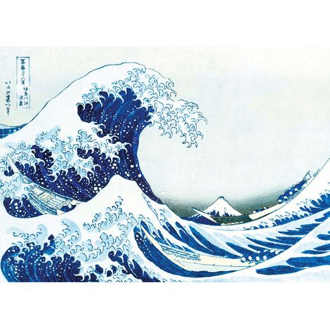 Tableau connu vague bleu & blanc | Tableau japonais mer idéal salle de bain | Tableau sur toile bleu pour couloir & chambre - 0,7 x 0,5 m (1/2)