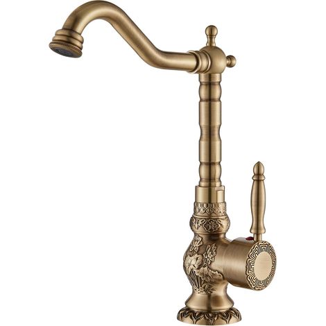 Suguword Miscelatore monocomando in ottone anticato, per lavandino e lavandino, con erogatore girevole a 360° (1/5)