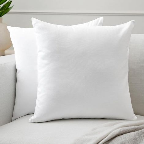 Set di 2 cuscini (40 x 40 cm),Bianco,in tessuto di cotone tinta unita,grandi cuscini quadrati decorativi lavabili per soggiorno (1/5)