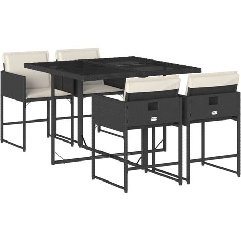 vidaXL Set da Pranzo da Giardino 5 pz Nero con Cuscini in Polyrattan