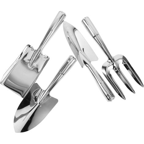 D'outils Pelles et Bêches de Jardinage Ensemble 4 Pièces en Acier Inoxydable Résistantes la Rouille Argenté Réduit la Fatigue des Mains, pour Jardinage Intérieur et Extérieur (1/5)