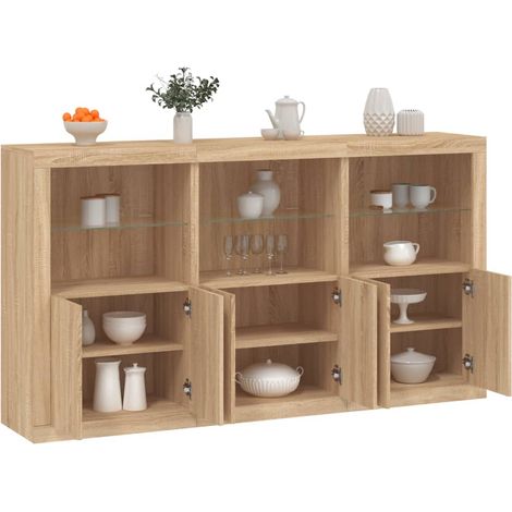 Sideboard mit LED-Leuchten Sonoma-Eiche 181,5x37x100 cm
