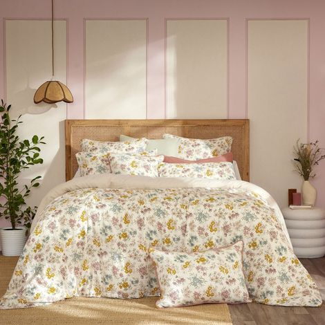 Housse de couette 200x200cm gaze de coton pampa et fleurie - ADELYS (1/4)
