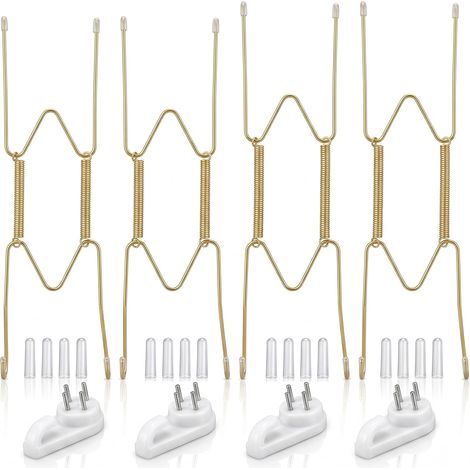 pares de soportes invisibles para platos montados en la pared, ganchos de pared que no dejan marcas con 16 fundas protectoras transparentes, colgadores de platos blancos para montaje en pared para dec