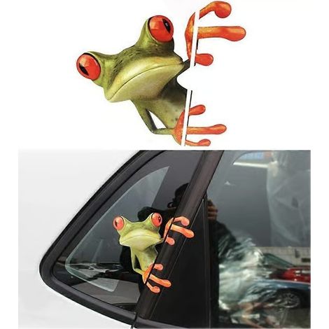 Autocollant 3D grenouille qui coucou pour camion, autocollant de fenêtre de voiture, autocollant en vinyle imperméable pour pare-chocs (2 pièces) (1/4)