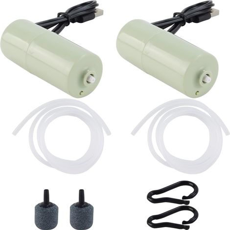 2 Pack Portable USB Aquarium Oxygen Pump Ultra Quiet High Air Flow Single Tube Stone Fishing Aerator Green (1/5)