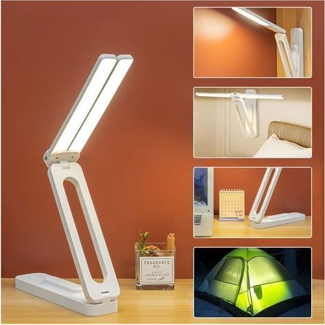 LED-Schreibtischlampe, tragbar und faltbar mit zwei Leuchtenköpfen, 3 Helligkeitsstufen, wiederaufladbar, 4000 mAh Akku, ideal zum Lesen und fürs Büro. (1/5)
