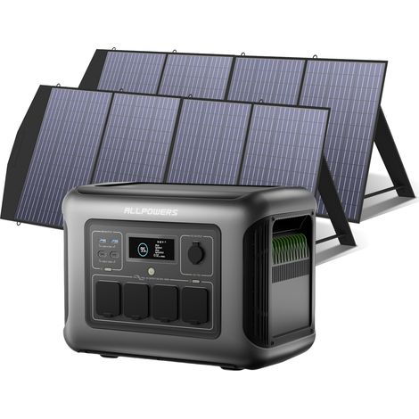 ALLPOWERS R1500 LITE Station électrique portable avec 2 panneaux solaire pliables de 200W, 1056Wh batterie LiFePO4, générateur solaire avec contrôleur MPPT pour camping-car, balcon, jardin, courant