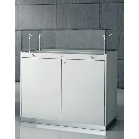 Mobile Legno con Teca In Cristallo Temperati con Faretti LED 100 x 50 x 106 cm Q/100L (1/2)