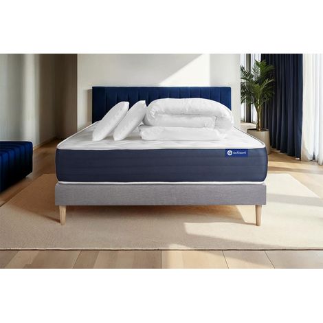 Pacchetto letto completo - Materasso 140x190cm + Box spring con doghe (in kit) + 2 cuscini + Piumino - Actiflex Sleep