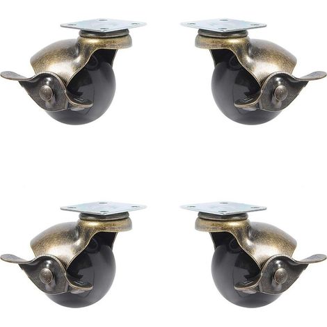 4 Pcs Roulettes de Meuble, Roue Pivotante à 360 °, Roulette à Bille avec Fonction de Frein,Roulettes à Bille Pivotante Vintage pour Roulettes de Chaise pour Meubles D'armoire, 2 Pouces (1/5)