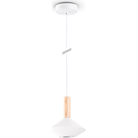 Paco Home Pendelleuchte Esstisch Lampe Küche Wohnzimmer Lampenschirm Stahl Holz GU10 Weiß, Ø17cm