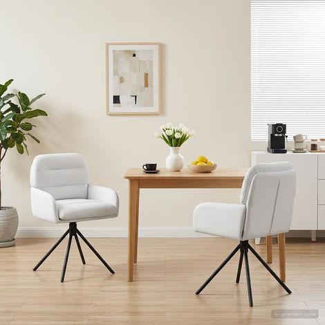 Chaises de salle à manger pivotantes 360° avec accoudoirs, simili cuir blanc, lot de 2 - PANGIVO (1/5)