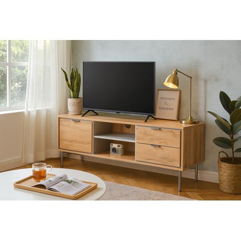 Mueble para televisión Md-Sofia 1 puerta 2 cajones acabado roble natural, 120cm(ancho) 50cm(altura) 39.5cm(fondo). (1/2)