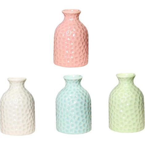 Lot de 4 Petits Vases en Céramique Blanche pour Fleurs Séchées, Décoration D’intérieur et Bureau, Contenant Simple et Moderne pour Composition de Fleur, Accessoire Décoratif (1/5)