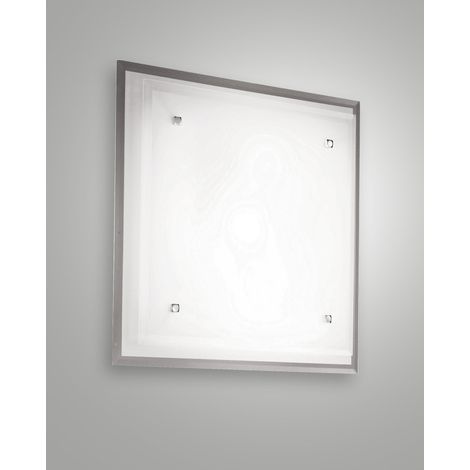 Maggie Plafoniera quadrata in metallo e vetro bianco per illuminazione d'interni, compatibile Smart Luce, attacco E27 2x 60W, 400x400x90mm