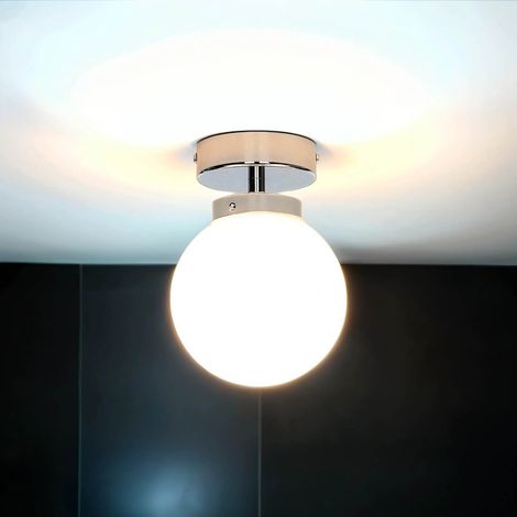 Deckenlampe Bad Chrom Weiß Kugelschirm Glas Metall