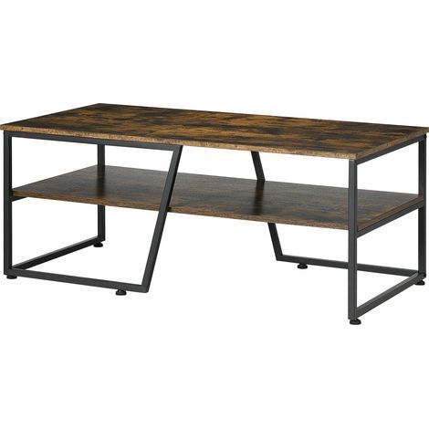 Table basse rectangulaire au style industriel 1 plateau et 1 étagère de rangement métal 106 x 55 x 45 cm (1/5)