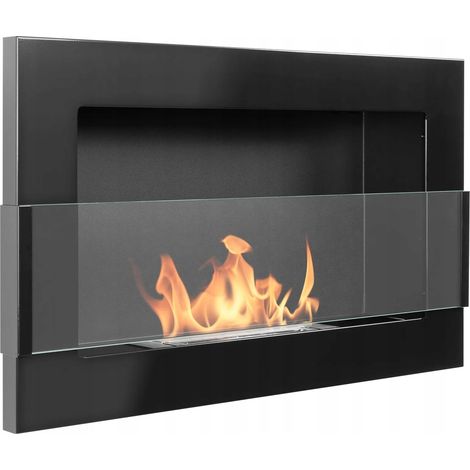 Bioethanol Wandkamin 65 × 40 cm mit Sicherheitsglas, TÜV-Brenner 0,35 l, Schwarz Hochglanz (1/5)