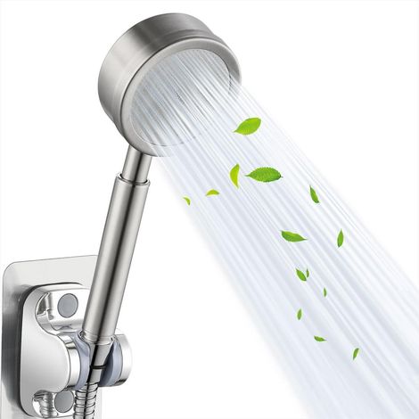 Pommeau de douche haute pression tout métal, débit élevé, finition nickel brossé (1/5)