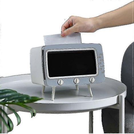 Porte-boîte à mouchoirs avec support pour téléphone, support pour mouchoirs et smartphone en forme de téléviseur (couleur : blanc) (1/5)