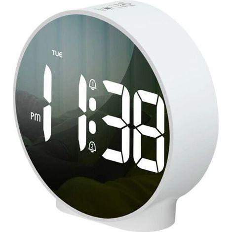 Réveil lumineux avec affichage de la semaine, fonction snooze, 4 niveaux de luminosité réglables, 2 alarmes indépendantes, horloge digitale alimentée par piles – idéal pour enfants, adolescents et per (1/4)