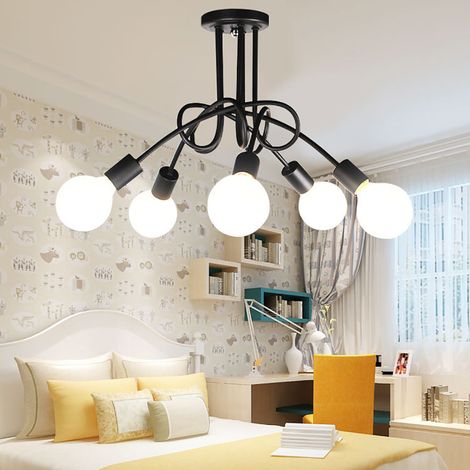 Plafoniere Spider, Lampadario a Soffitto in Industriale Stile, Illuminazione Creativo Supporto E27 per Cucina Camera da Letto - 5 Luci Nero (1/5)