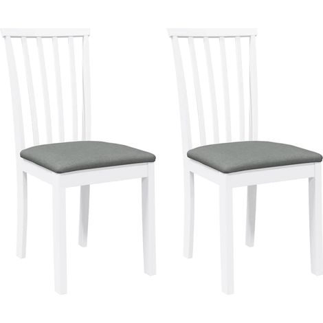 Lot de 2 Chaises à manger，Chaise de cuisine coussins blanc bois massif caoutchouc CFW15393 (1/5)