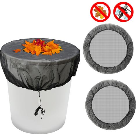 Jiubiaz Red para barril de lluvia de 95 cm, juego de 2 unidades: red de cobertura con cordón ajustable, protección contra hojas y mosquitos