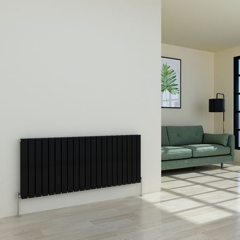 600 x 1430mm Black Double Flat Panel Horizontal Radiator