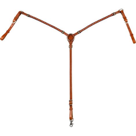 taglia unica, marrone oliato: Pettorale western in cuoio con ricami navajo modello Sunrise