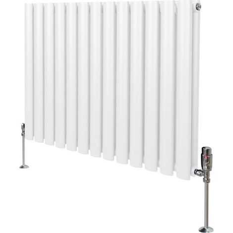 Röhrenheizkörper Oval & Chrom Thermostatventile Modern Weiß 600 x 780mm