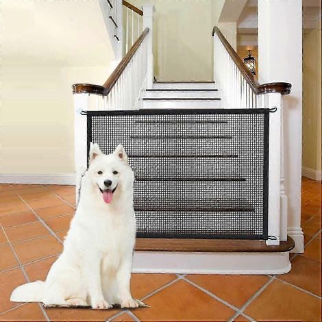 Barrière de sécurité pour escalier sans perçage, 110 cm L x 72 cm H, barrière de sécurité rétractable pour chien et bébé, barrière de sécurité en filet pour la maison (1/5)