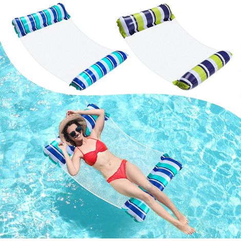 Sedia amaca gonfiabile monopezzo per piscina, sedia galleggiante leggera 4 in 1 con materassino gonfiabile, portatile (blu e verde) (1/5)