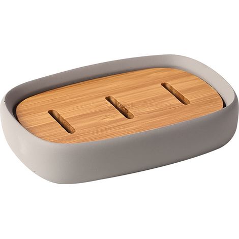 Support Savon - Plateau Savon En Béton Et Bambou - Égouttoir Pour Savon De Salle De Bain - 1 Pièce (1/5)