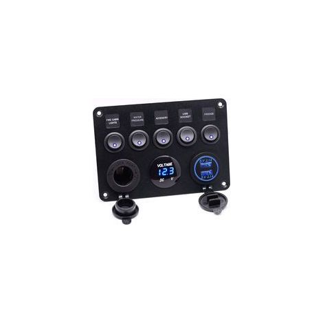 Zigarettenanzünderbuchse, 5-fach Ein/Aus-Wippschalterpanel mit zwei USB-Ladegeräten, wasserdichtem Digitalvoltmeter und Zigarettenanzünder für Auto, Boot, LKW, Wohnmobil, Campervan - Crezuo