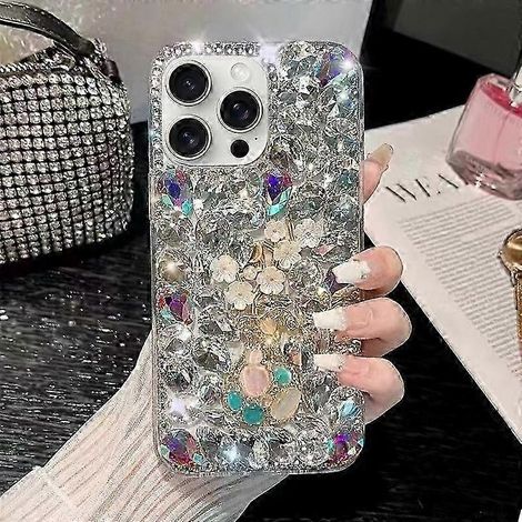 PC-Handyhülle mit Strass-Einsatz, Hand- und Pflaumenblütenmotiv für Smartphones, personalisierte Hartschalen-Hülle, dünner und leichter Schutz, elegantes Blumenmuster, trendiges Accessoire. (1/4)