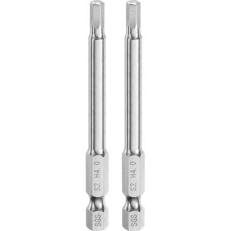 2pcs Foret à Tête Hexagonale 4mm (H4) Métrique 1/4" Tige Hexagonale 75mm (3") Long Embouts de Tournevis Magnétique Acier S2 Forets Hexagonaux à Pointe Plate pour Vis (1/5)