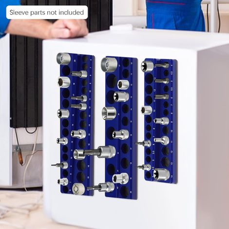 Magnetic 3-Piece Socket Holder Kit With Storage Rail - 75 Imperial and Metric Professional Quality Tools Organizer (Blue-Metric) (1/5)