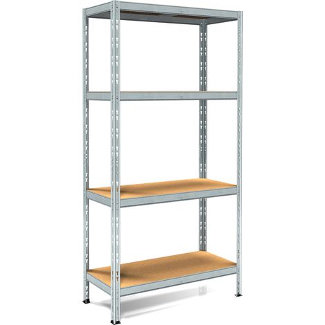 Scaffale in Metallo ad Incastro 4 Ripiani in Legno 80x30x180 cm Pokerino Zincato (1/3)