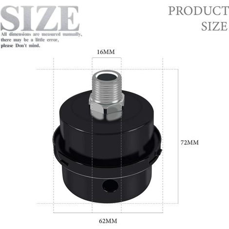 Paquete de 2 filtros de aire BR-Vie para compresor, 3/8" Silenciador de compresor de aire de repuesto sin aceite con rosca de 16 mm (metal negro) (1/4)