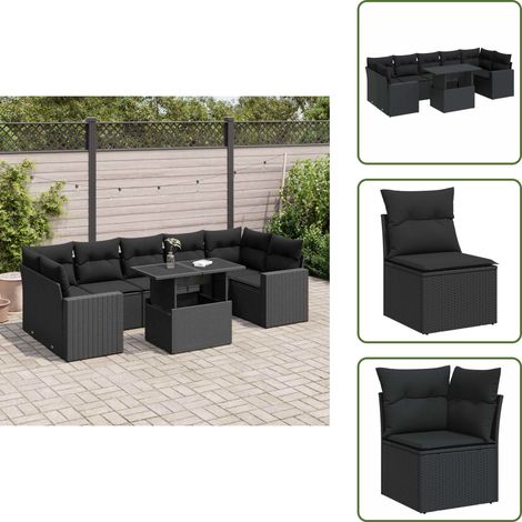 vidaXL Salon de jardin 8 pcs avec coussins noir résine tressée (1/5)