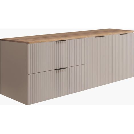 Set da bagno: mobile con cassetti e mobile con ante 57×46×160 cm, colore: cashmere / rovere Craft, maniglia nera (1/5)