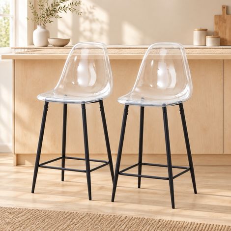 Set aus 2 transparenten Barhockern mit schwarzem Metallgestell (1/5)