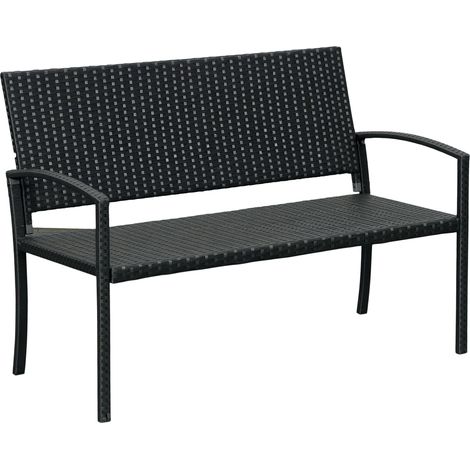 Banc de jardin 2 places style cosy chic résine tressée 4 fils imitation rotin noir idéal pour aménager votre terrasse, balcon ou jardin, alliant confort et durabilité pour vos moments de détente en...
