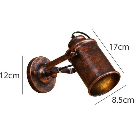 Applique murale fer industriel rétro – Réglable, compatible E27 – Hauteur 17 cm – Éclairage vintage pour salon ou couloir