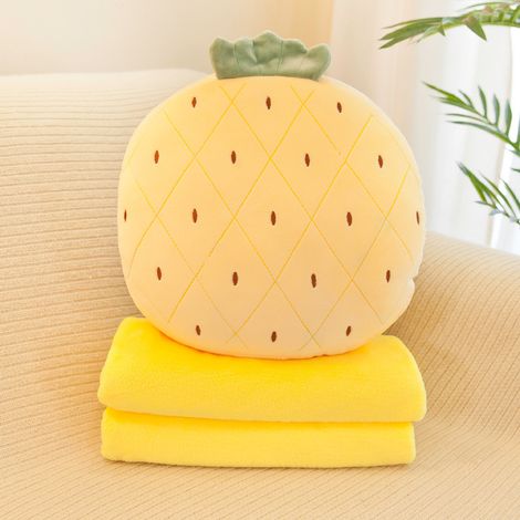 Reisedecke und Kissen-Set mit Fruchtmotiv, 3-in-1-Plüschtier für Kinder, ideal für Nickerchen (Gelb - Ananas) (1/4)