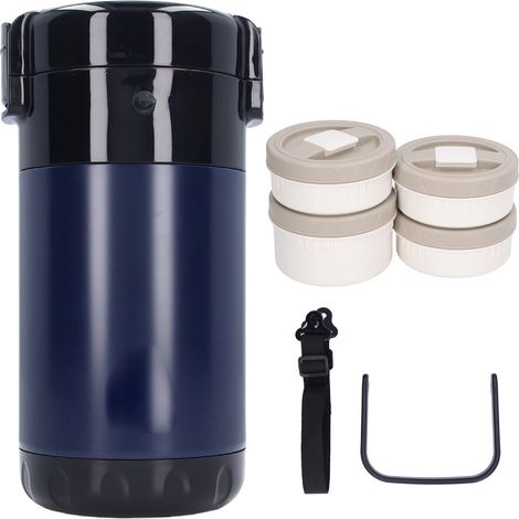 Boîte-repas isotherme 2,6L en acier inoxydable 304, 4 compartiments, avec poignée pour école, travail et voyage - Bleu foncé (1/5)