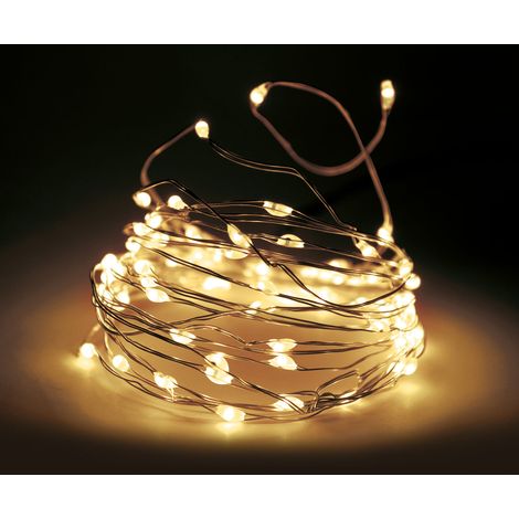 Draht Lichterkette 195 cm mit 40 LED und 8 Leuchtfunktionen - warm weiß - Garten Deko Beleuchtung Außen Innen Batterie betrieben mit Timer