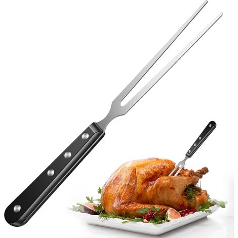 Fourchette de service en acier inoxydable robuste pour barbecue 27 virgule 9 cm de long avec poignée en bois (1/5)